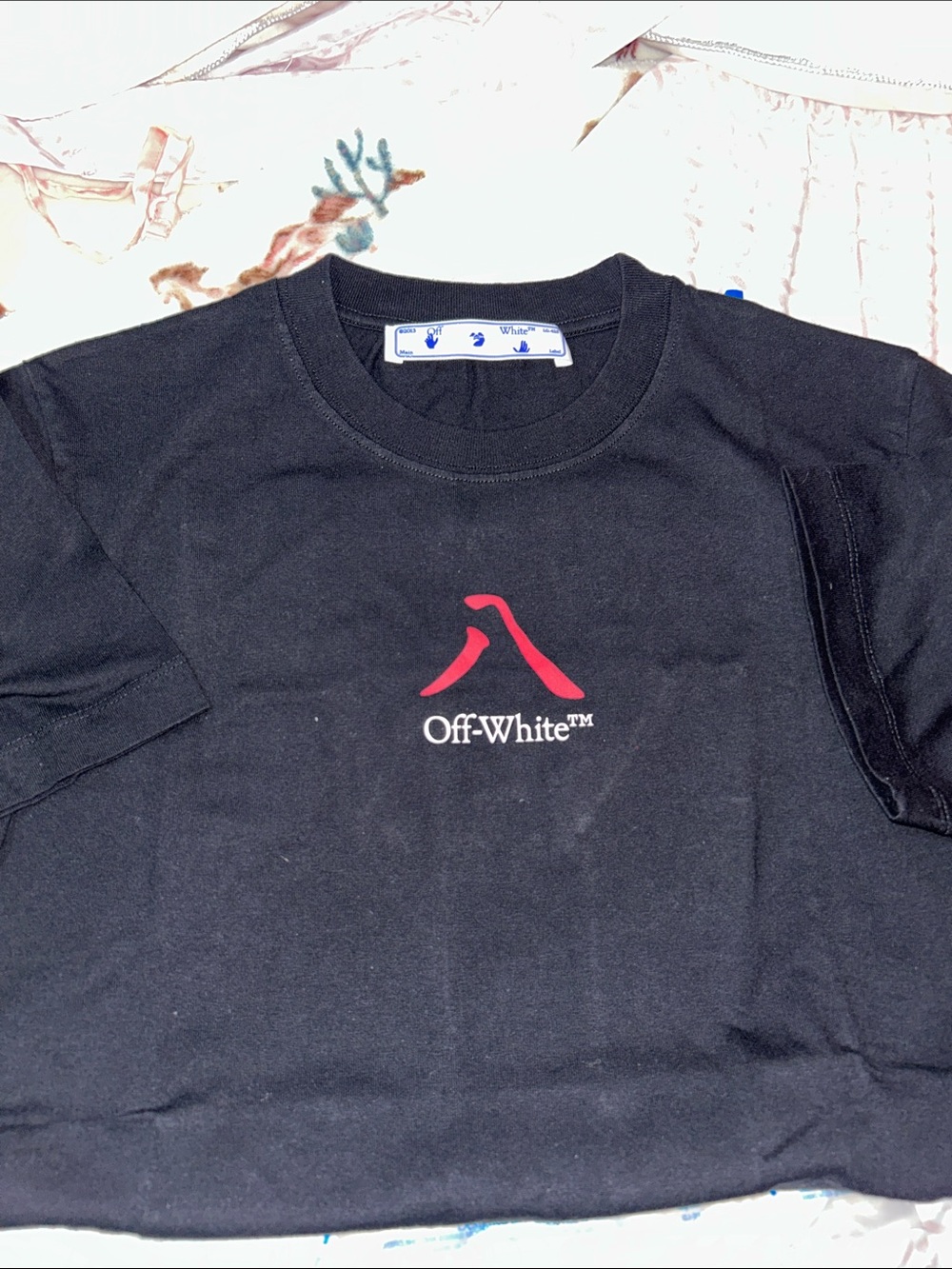 Off-White Black Tee with Red Logo Marking